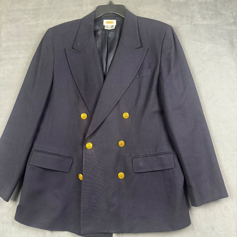Talbots Navy Blue 100% Wool Double Breasted Blazer Gold Crest Buttons Size 18